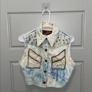 Landlubber Women's Studded Denim Vest - Blue and Cream